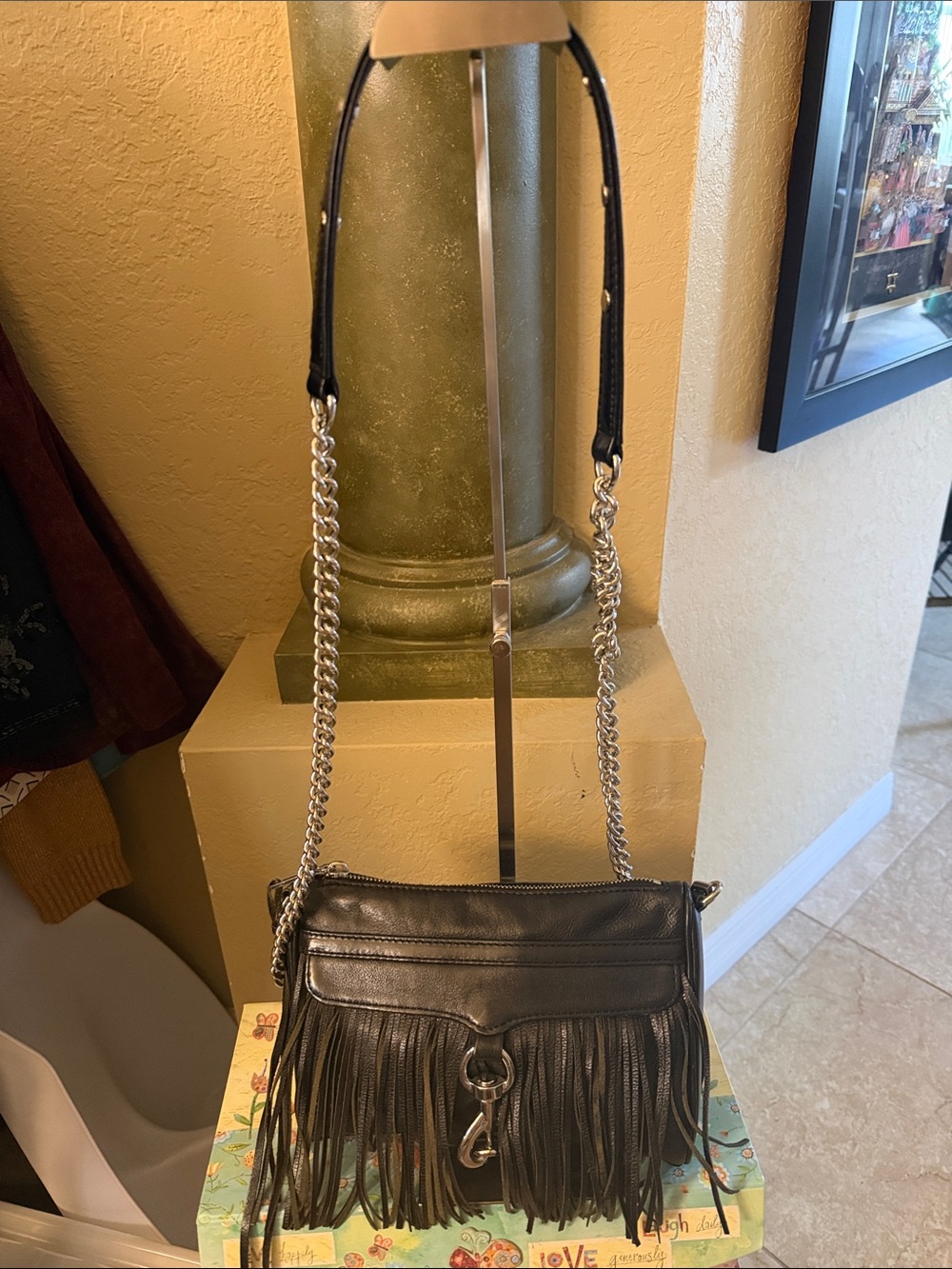 Rebecca Minkoff Black Fringe Shoulder Bag with Chain Strap